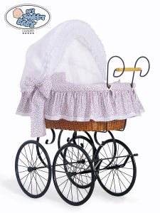 Moses Basket/Retro wicker crib Jasmine - White - pink with lace