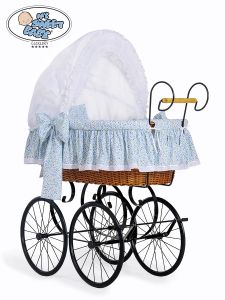 Moses Basket/Retro wicker crib Jasmine- White - blue with lace