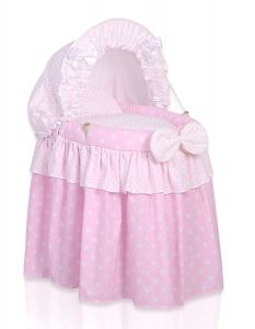 Wicker crib for doll - Moses basket for dolls with hood - pink