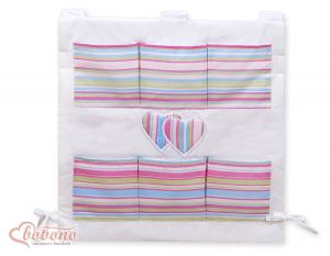 Cot tidy- Hanging Hearts lilac strips