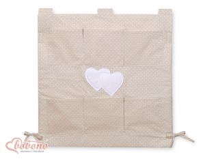 Cot tidy- Hanging Hearts white polka dots on beige