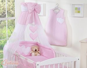Canopy made of Chiffon- Hanging Hearts white polka dots on pink