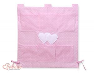 Cot tidy- Hanging Hearts white polka dots on pink