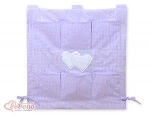 Cot tidy- Hanging Hearts white polka dots on lilac