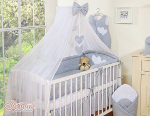 Mosquito-net made of chiffon- Hanging Hearts white polka dots on gray