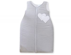 Sleeping bag- Hanging hearts white polka dots on grey