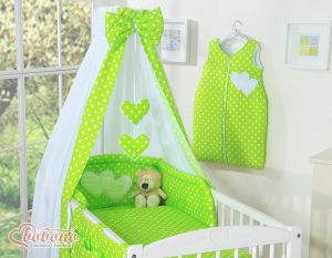 Canopy made of fabric- Hanging Hearts white dots on green
