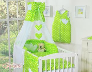 Canopy made of Chiffon- Hanging Hearts white dots on green