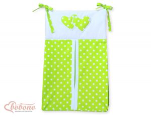 Diaper bag- Hanging Hearts white dots on green
