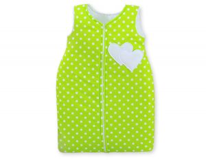 Sleeping bag- Hanging hearts white dots on green