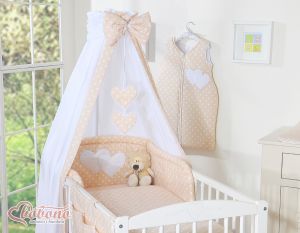 Canopy made of fabric- Hanging Hearts white dots on beige