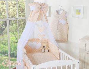 Canopy made of Chiffon- Hanging Hearts white dots on beige
