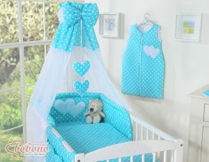 Canopy made of Chiffon- Hanging Hearts white dots on turquoise