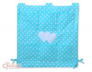 Cot tidy- Hanging Hearts white dots on turquoise