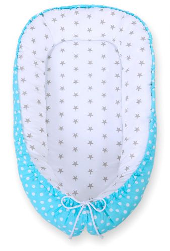 Baby nest double-sided Premium Cocoon for infants BOBONO- white dots/ grey stars