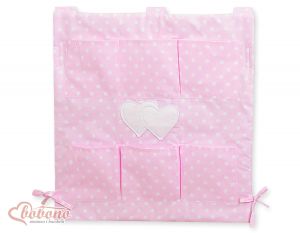 Cot tidy- Hanging Hearts white dots on pink