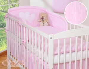 Bedding set 3-pcs- Hanging Hearts pink strips