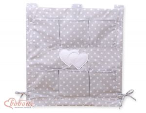 Cot tidy- Hanging Hearts white dots on grey