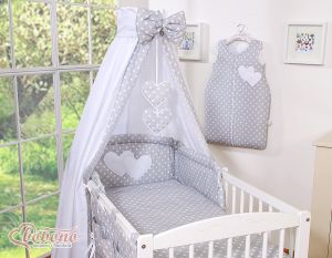 Canopy made of fabric- Hanging Hearts white dots on gray