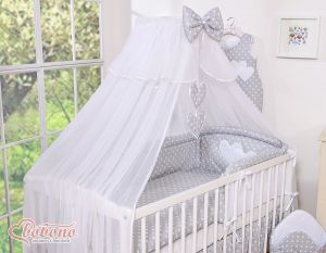 Mosquito-net made of chiffon- Hanging Hearts white dots on gray