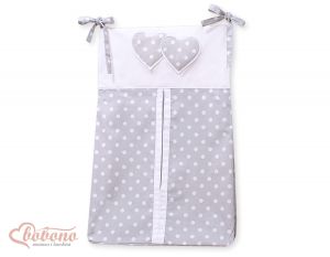 Diaper bag- Hanging Hearts white dots on grey