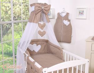 Canopy made of Chiffon- Hanging Hearts white dots on brown