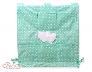 Cot tidy- Hanging Hearts white dots on mint