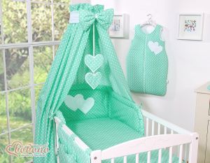 Canopy made of fabric- Hanging Hearts white dots on mint