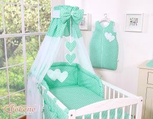 Canopy made of Chiffon- Hanging Hearts white dots on mint