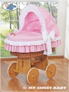 Moses Basket/Wicker hood crib- Bellamy pink