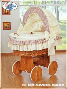 Moses Basket/Wicker crib with hood- Teddy Bear with Bow brown
