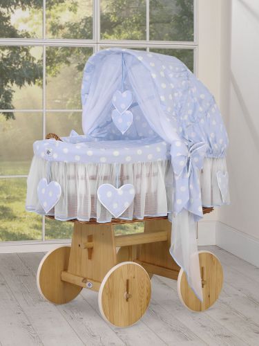 Moses Basket/Wicker hood crib- Amelie white dots on blue