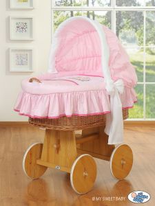 Moses Basket/Wicker hood crib- Teddy Bear Barnaba pink