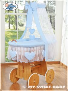 Moses Basket/Wicker drape crib- Amelie blue