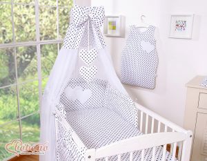 Canopy made of Chiffon- Hanging Hearts black dots on white
