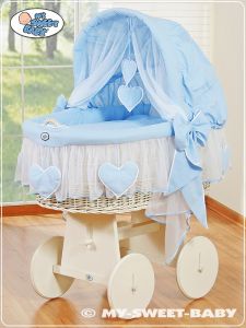 Moses Basket/Wicker crib with hood- Amelie blue