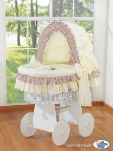 Moses Basket/Wicker crib with hood- Bear with bow brown