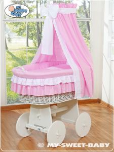 Moses Basket/ Wicker drape crib- Bellamy pink