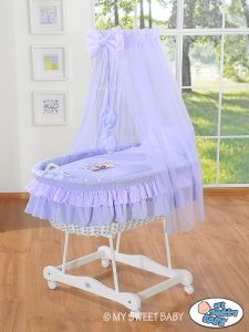 Moses Basket/Wicker drape crib- Bear with bow  lilac