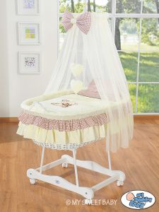 Moses Basket/Wicker drape crib- Bear with bow brown