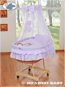 Moses Basket/Wicker drape crib- Bear with bow lilac