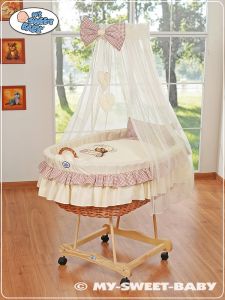 Moses Basket/Wicker drape crib- Bear with bow brown
