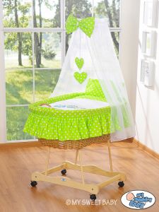 Moses Basket/Wicker drape crib- Owls green