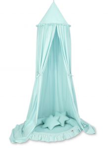 Set: Hanging canopy + Nest with flounce + pillows - mint