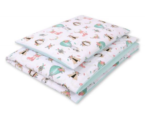 Baby cotton bedding set 2-pcs 135x100 cm- foxes beige/mint