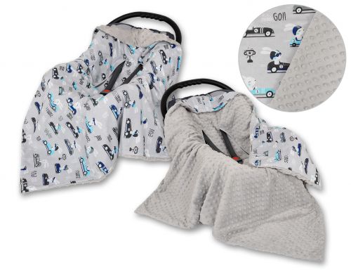 Big double-sided car seat blanket for babies - grey rabbits/grey