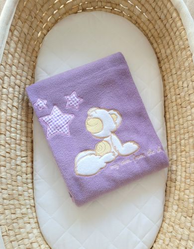 Polar fleece Decke für Babies - Carlo- Teddybär mit Sternchen lilac
