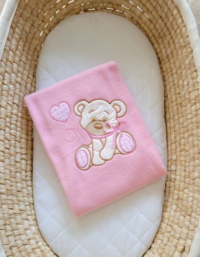 Polar fleece Decke für Babies- Bär mit Schleife rosa