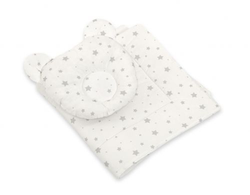Decke mit Kissen Teddybär - set 2tlg - Mini Sternchen grau