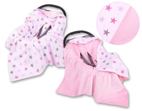 Big double-sided car seat blanket for babies - gray-pink stars